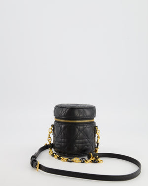 Christian Dior Dioramour Caro Heart Micro Vanity Bag in Black Quilted Lambskin Leather with Gold Hardware