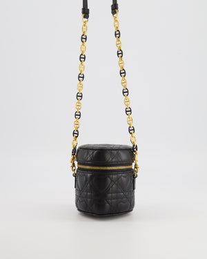 Christian Dior Dioramour Caro Heart Micro Vanity Bag in Black Quilted Lambskin Leather with Gold Hardware