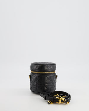 Christian Dior Dioramour Caro Heart Micro Vanity Bag in Black Quilted Lambskin Leather with Gold Hardware