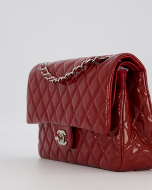 Chanel Cherry Red Medium Classic Double Flap Bag in Patent Leather With Silver Hardware