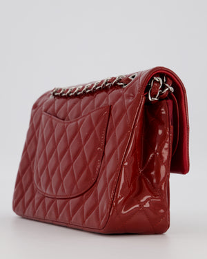Chanel Cherry Red Medium Classic Double Flap Bag in Patent Leather With Silver Hardware