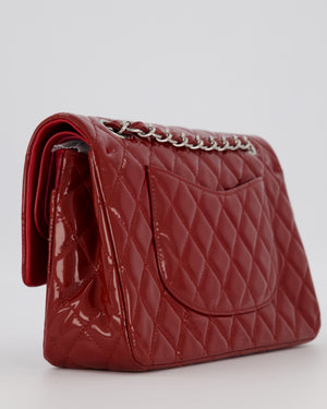 Chanel Cherry Red Medium Classic Double Flap Bag in Patent Leather With Silver Hardware