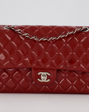 Chanel Cherry Red Medium Classic Double Flap Bag in Patent Leather With Silver Hardware