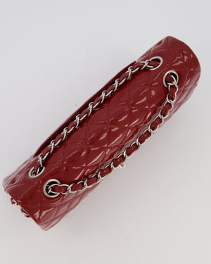 Chanel Cherry Red Medium Classic Double Flap Bag in Patent Leather With Silver Hardware