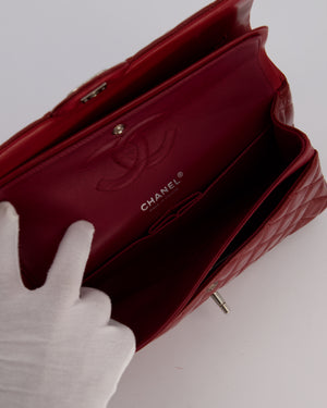 Chanel Cherry Red Medium Classic Double Flap Bag in Patent Leather With Silver Hardware