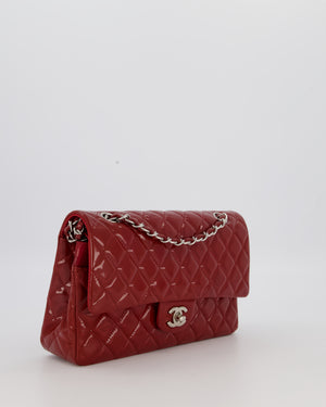 Chanel Cherry Red Medium Classic Double Flap Bag in Patent Leather With Silver Hardware