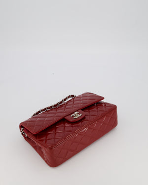 Chanel Cherry Red Medium Classic Double Flap Bag in Patent Leather With Silver Hardware