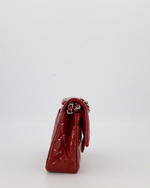 Chanel Cherry Red Medium Classic Double Flap Bag in Patent Leather With Silver Hardware