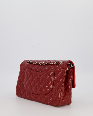 Chanel Cherry Red Medium Classic Double Flap Bag in Patent Leather With Silver Hardware