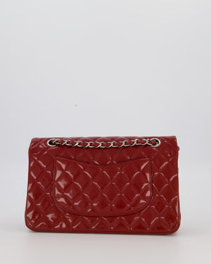 Chanel Cherry Red Medium Classic Double Flap Bag in Patent Leather With Silver Hardware