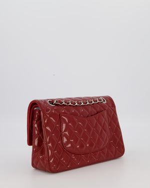 Chanel Cherry Red Medium Classic Double Flap Bag in Patent Leather With Silver Hardware