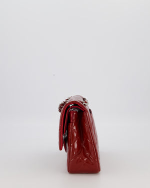 Chanel Cherry Red Medium Classic Double Flap Bag in Patent Leather With Silver Hardware