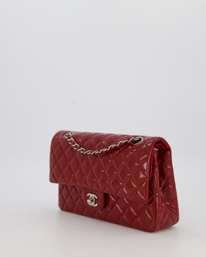 Chanel Cherry Red Medium Classic Double Flap Bag in Patent Leather With Silver Hardware