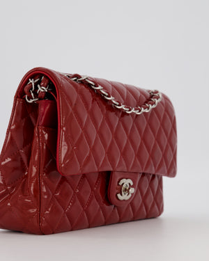 Chanel Cherry Red Medium Classic Double Flap Bag in Patent Leather With Silver Hardware