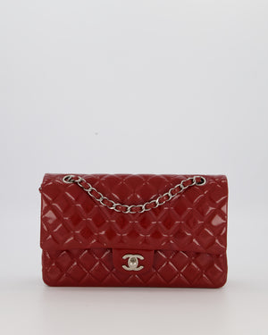 Chanel Cherry Red Medium Classic Double Flap Bag in Patent Leather With Silver Hardware
