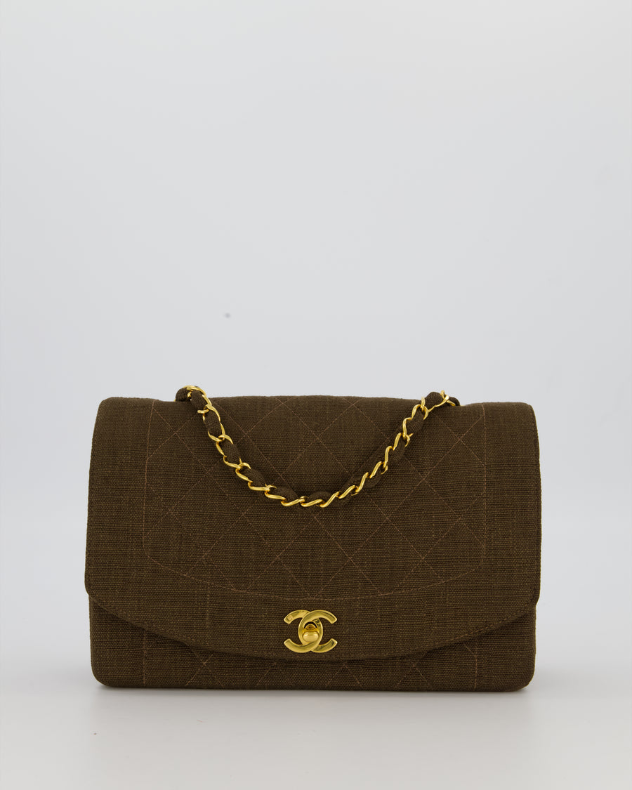 Chanel Vintage Medium Diana Flap Bag in Chocolate Brown Canvas with 24K Gold Hardware