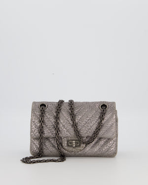 Chanel Mini 2.55 Chevron Stitched Reissue Flap Bag in Metallic Silver Calfskin with Gunmetal Hardware