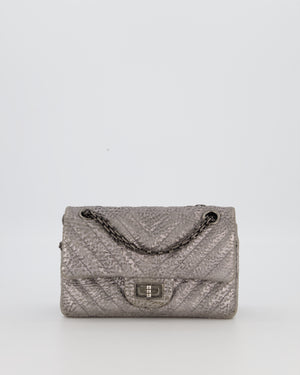 Chanel Mini 2.55 Chevron Stitched Reissue Flap Bag in Metallic Silver Calfskin with Gunmetal Hardware