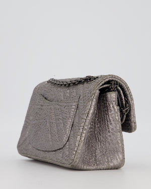 Chanel Mini 2.55 Chevron Stitched Reissue Flap Bag in Metallic Silver Calfskin with Gunmetal Hardware