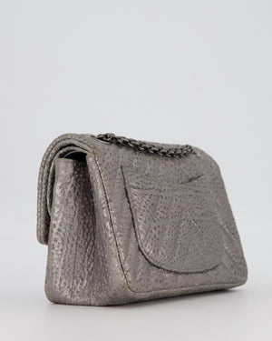 Chanel Mini 2.55 Chevron Stitched Reissue Flap Bag in Metallic Silver Calfskin with Gunmetal Hardware