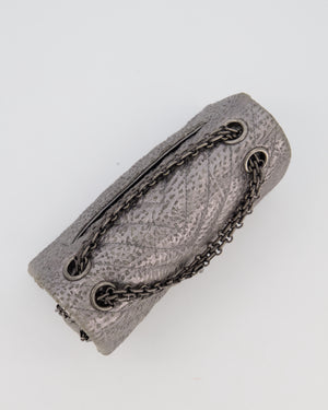 Chanel Mini 2.55 Chevron Stitched Reissue Flap Bag in Metallic Silver Calfskin with Gunmetal Hardware
