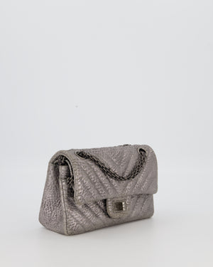 Chanel Mini 2.55 Chevron Stitched Reissue Flap Bag in Metallic Silver Calfskin with Gunmetal Hardware