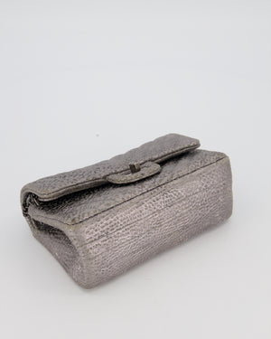 Chanel Mini 2.55 Chevron Stitched Reissue Flap Bag in Metallic Silver Calfskin with Gunmetal Hardware