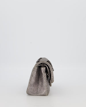 Chanel Mini 2.55 Chevron Stitched Reissue Flap Bag in Metallic Silver Calfskin with Gunmetal Hardware