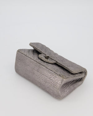 Chanel Mini 2.55 Chevron Stitched Reissue Flap Bag in Metallic Silver Calfskin with Gunmetal Hardware