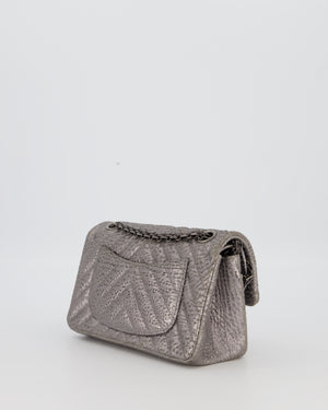 Chanel Mini 2.55 Chevron Stitched Reissue Flap Bag in Metallic Silver Calfskin with Gunmetal Hardware
