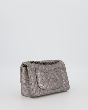 Chanel Mini 2.55 Chevron Stitched Reissue Flap Bag in Metallic Silver Calfskin with Gunmetal Hardware