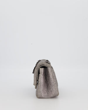 Chanel Mini 2.55 Chevron Stitched Reissue Flap Bag in Metallic Silver Calfskin with Gunmetal Hardware
