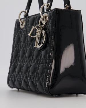 Christian Dior Black Medium Lady Dior Bag in Patent Leather With Silver Hardware