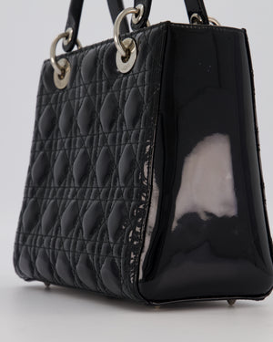 Christian Dior Black Medium Lady Dior Bag in Patent Leather With Silver Hardware