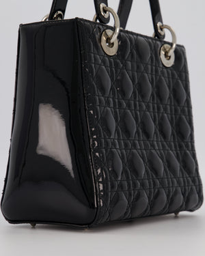 Christian Dior Black Medium Lady Dior Bag in Patent Leather With Silver Hardware