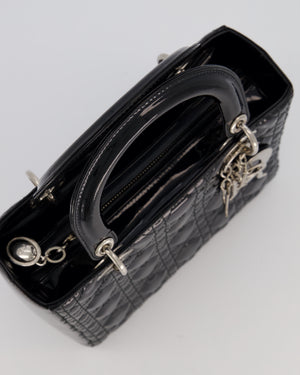 Christian Dior Black Medium Lady Dior Bag in Patent Leather With Silver Hardware