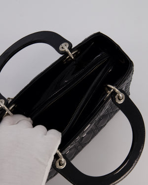 Christian Dior Black Medium Lady Dior Bag in Patent Leather With Silver Hardware