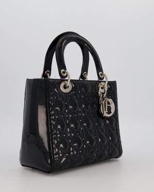 Christian Dior Black Medium Lady Dior Bag in Patent Leather With Silver Hardware