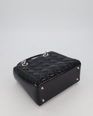 Christian Dior Black Medium Lady Dior Bag in Patent Leather With Silver Hardware
