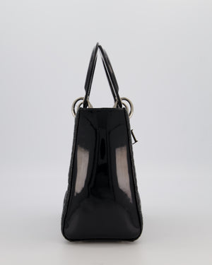 Christian Dior Black Medium Lady Dior Bag in Patent Leather With Silver Hardware