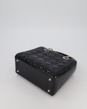 Christian Dior Black Medium Lady Dior Bag in Patent Leather With Silver Hardware