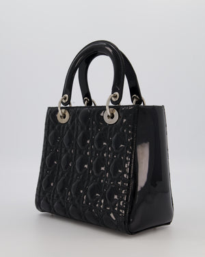 Christian Dior Black Medium Lady Dior Bag in Patent Leather With Silver Hardware