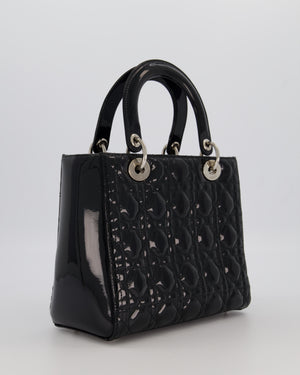 Christian Dior Black Medium Lady Dior Bag in Patent Leather With Silver Hardware