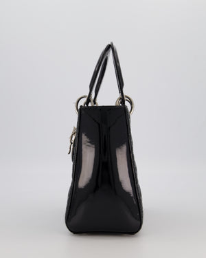 Christian Dior Black Medium Lady Dior Bag in Patent Leather With Silver Hardware