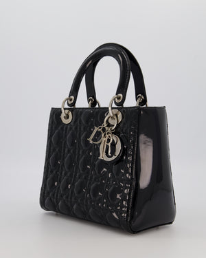 Christian Dior Black Medium Lady Dior Bag in Patent Leather With Silver Hardware