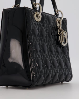 Christian Dior Black Medium Lady Dior Bag in Patent Leather With Silver Hardware