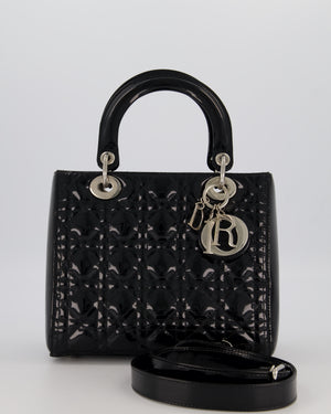 Christian Dior Black Medium Lady Dior Bag in Patent Leather With Silver Hardware