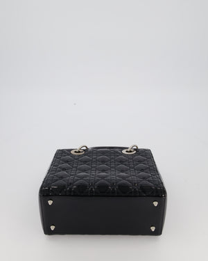 Christian Dior Black Medium Lady Dior Bag in Patent Leather With Silver Hardware