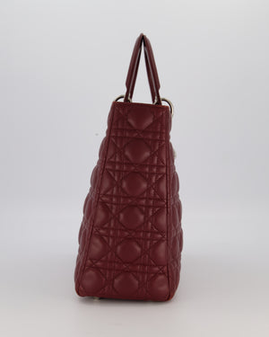 Christian Dior Burgundy Large Lady Dior Bag in Lambskin Leather With Silver Hardware
