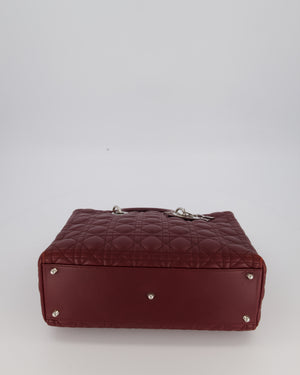 Christian Dior Burgundy Large Lady Dior Bag in Lambskin Leather With Silver Hardware